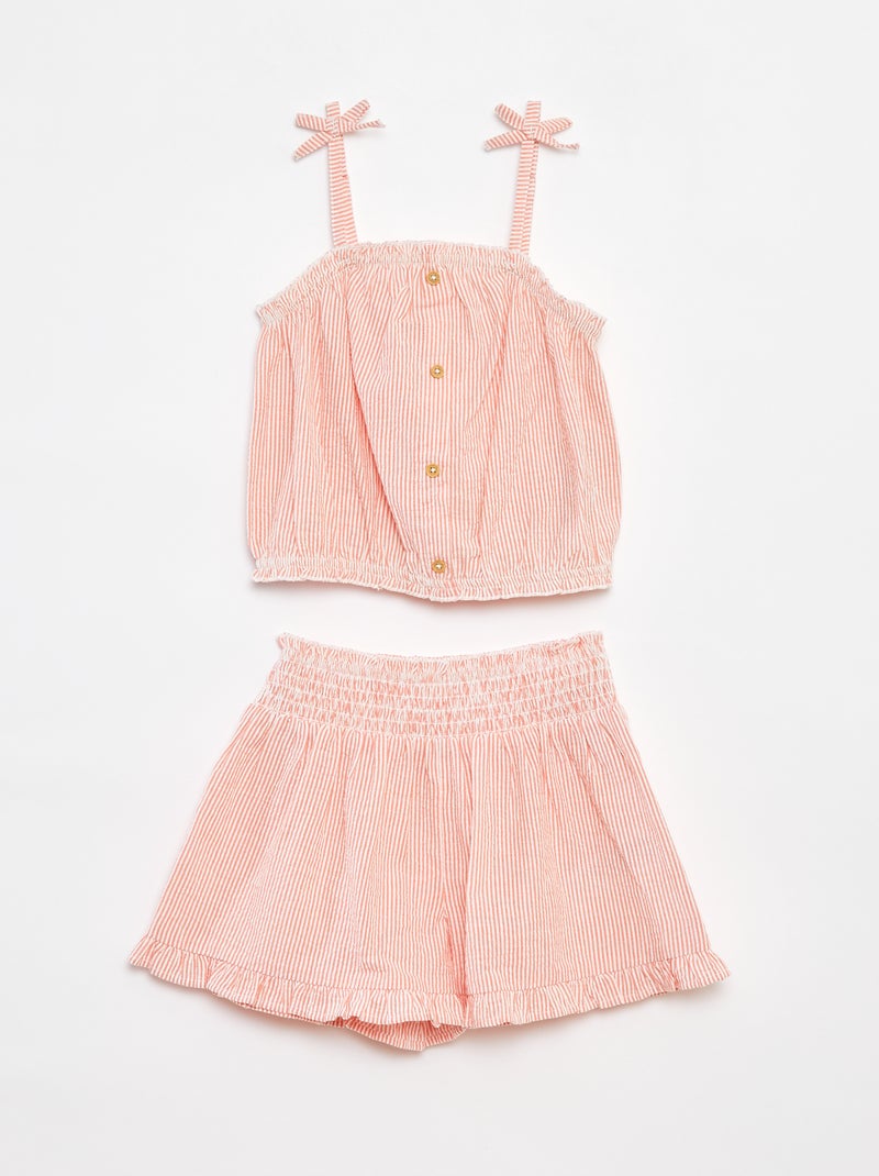Conjunto de top + saia às riscas em tecido crepe - 2 peças Vermelho - Kiabi