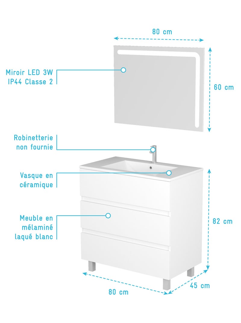 Conjunto de toucador e espelho led Branco - Kiabi