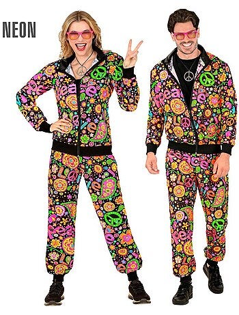 Conjunto de treino hippie groovy love em cores fluorescentes escuras