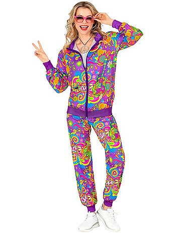 Conjunto de treino hippie neon com estampa floral.