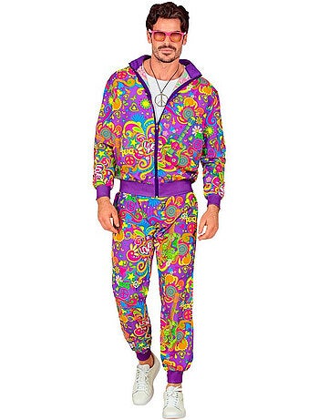 Conjunto de treino hippie neon com estampa floral.