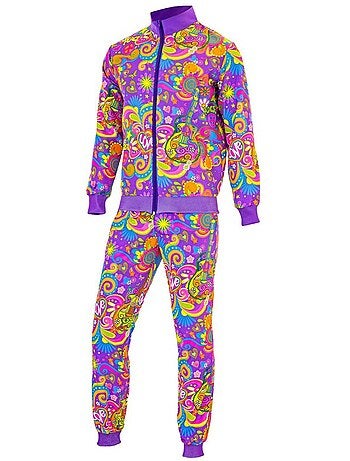 Conjunto de treino hippie neon com estampa floral.