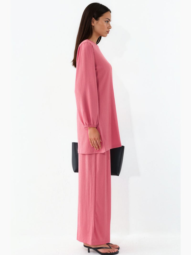Conjunto de túnica texturada de manga comprida e calças de perna larga bdart Rosa velho - Kiabi