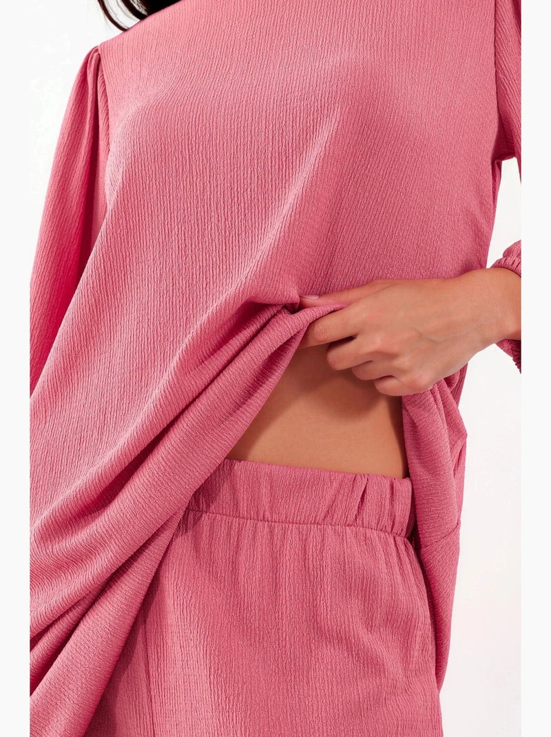 Conjunto de túnica texturada de manga comprida e calças de perna larga bdart Rosa velho - Kiabi