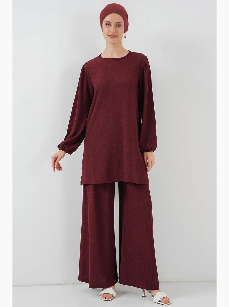 Conjunto de túnica texturada de manga comprida e calças de perna larga bdart Vermelho bordô - Kiabi