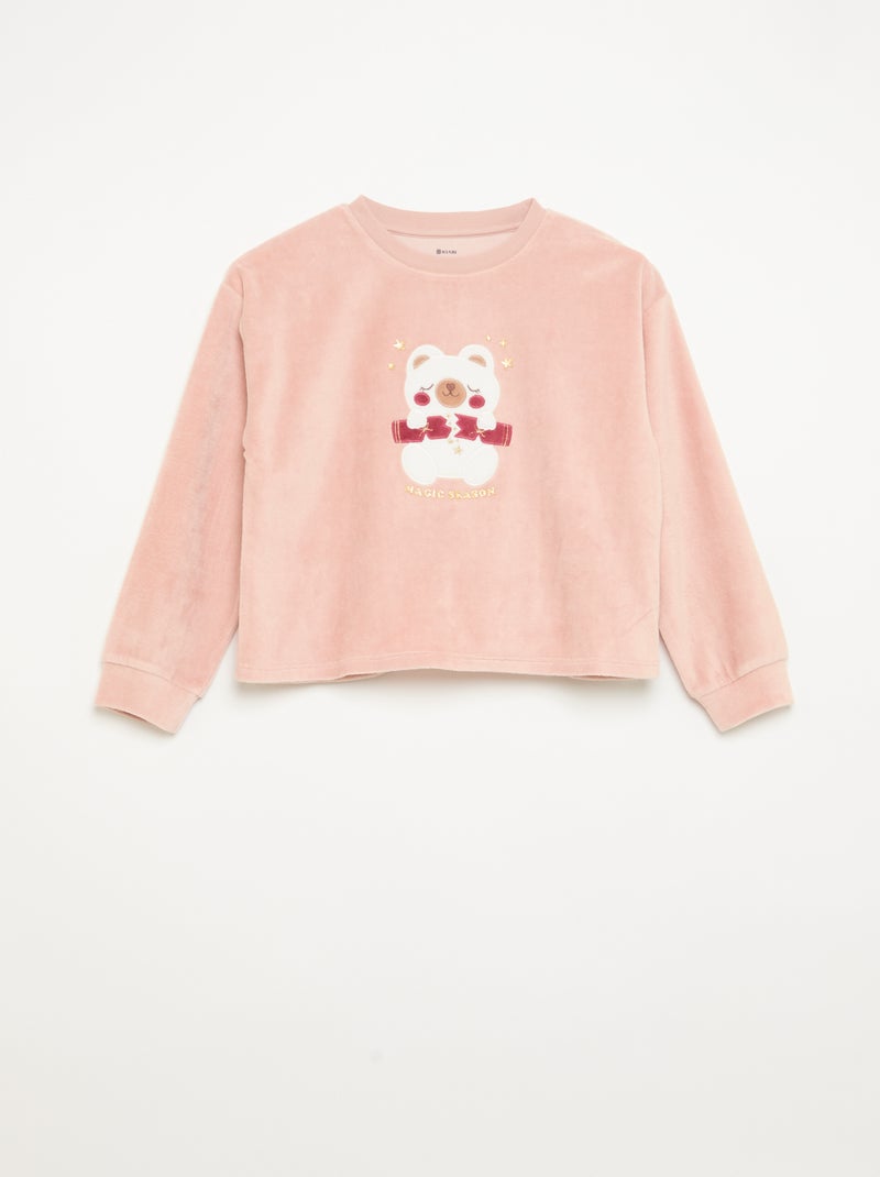 Conjunto de veludo - pijama de 2 peças + máscara de dormir Rosa - Kiabi