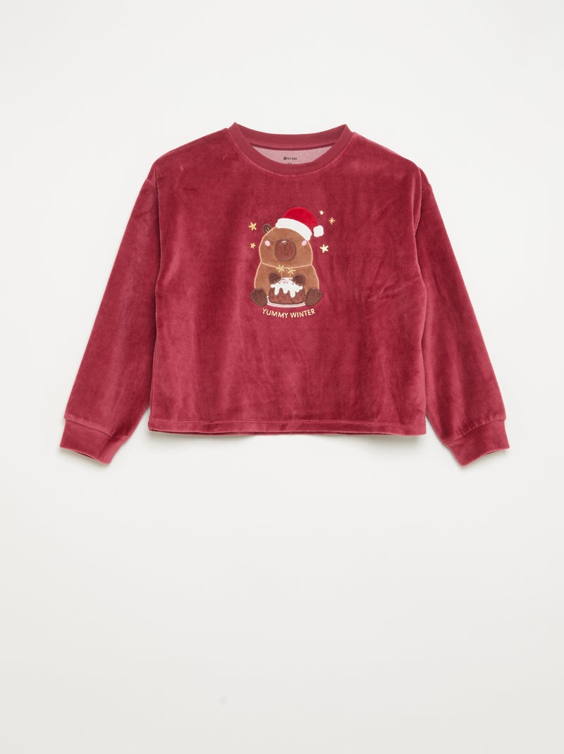 Conjunto de veludo - pijama de 2 peças + máscara de dormir Vermelho - Kiabi