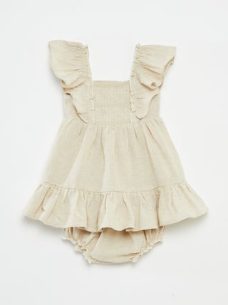 Conjunto de vestido + cuecas com folhos 2 peças