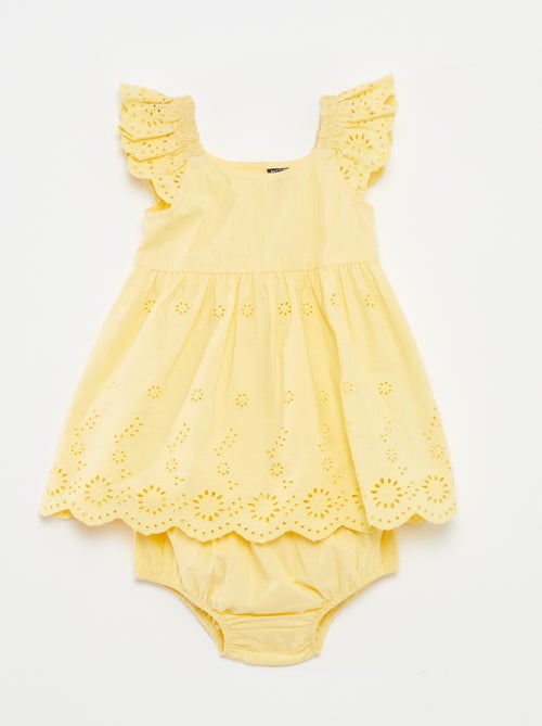 Conjunto de vestido sem mangas com bordado inglês + cuecas a condizer 2 peças - Kiabi