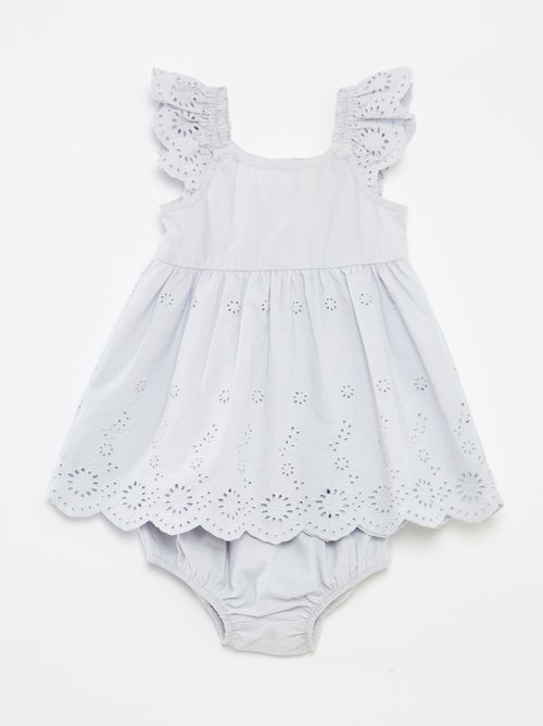 Conjunto de vestido sem mangas com bordado inglês + cuecas a condizer 2 peças - Kiabi