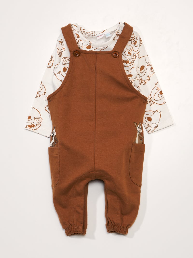 Conjunto 'Disney' jardineiras + t-shirt - 2 peças MARROM - Kiabi