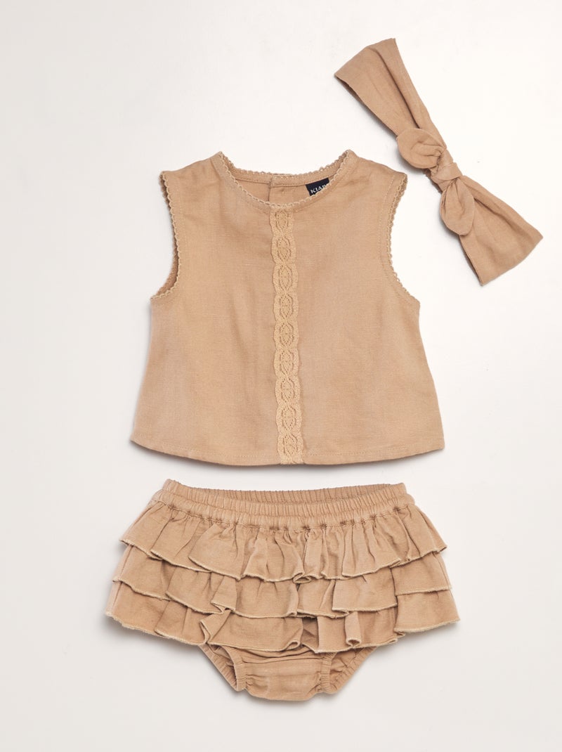 Conjunto em linho - 3 peças BEGE - Kiabi