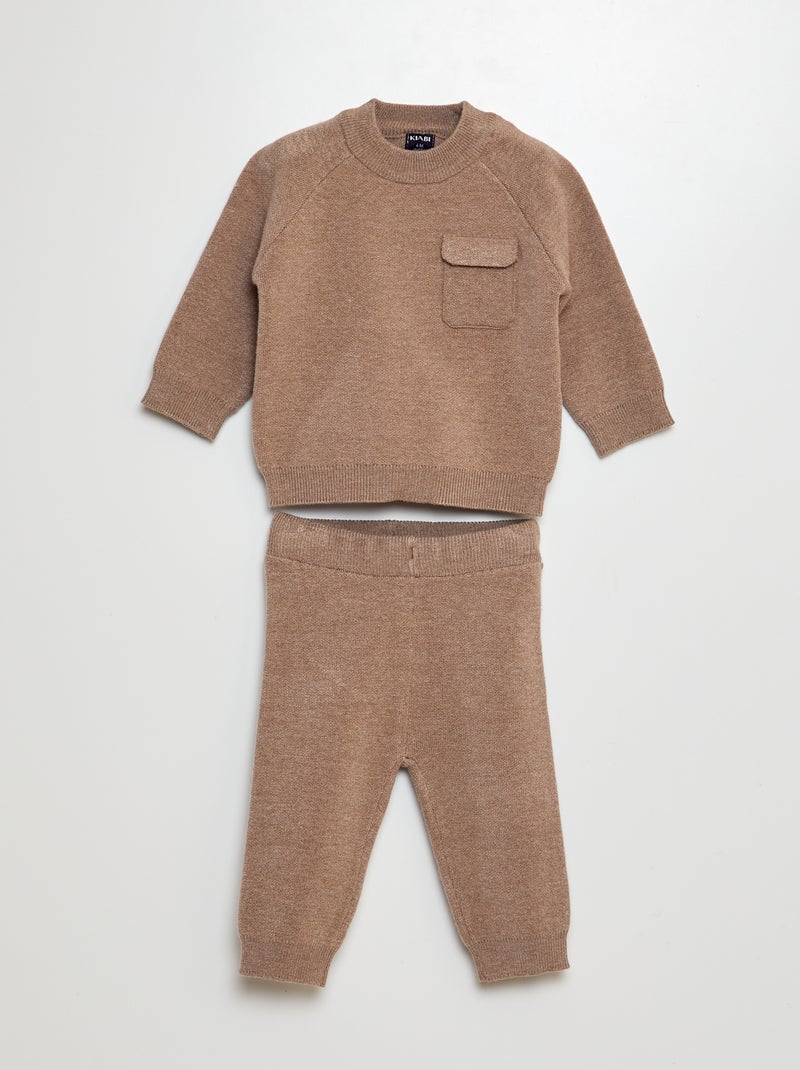 Conjunto em malha camisola + calças - 2 peças CASTANHO - Kiabi
