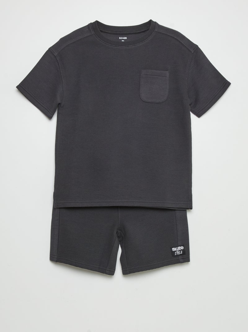 Conjunto em malha texturizada - 2 peças PRETO - Kiabi