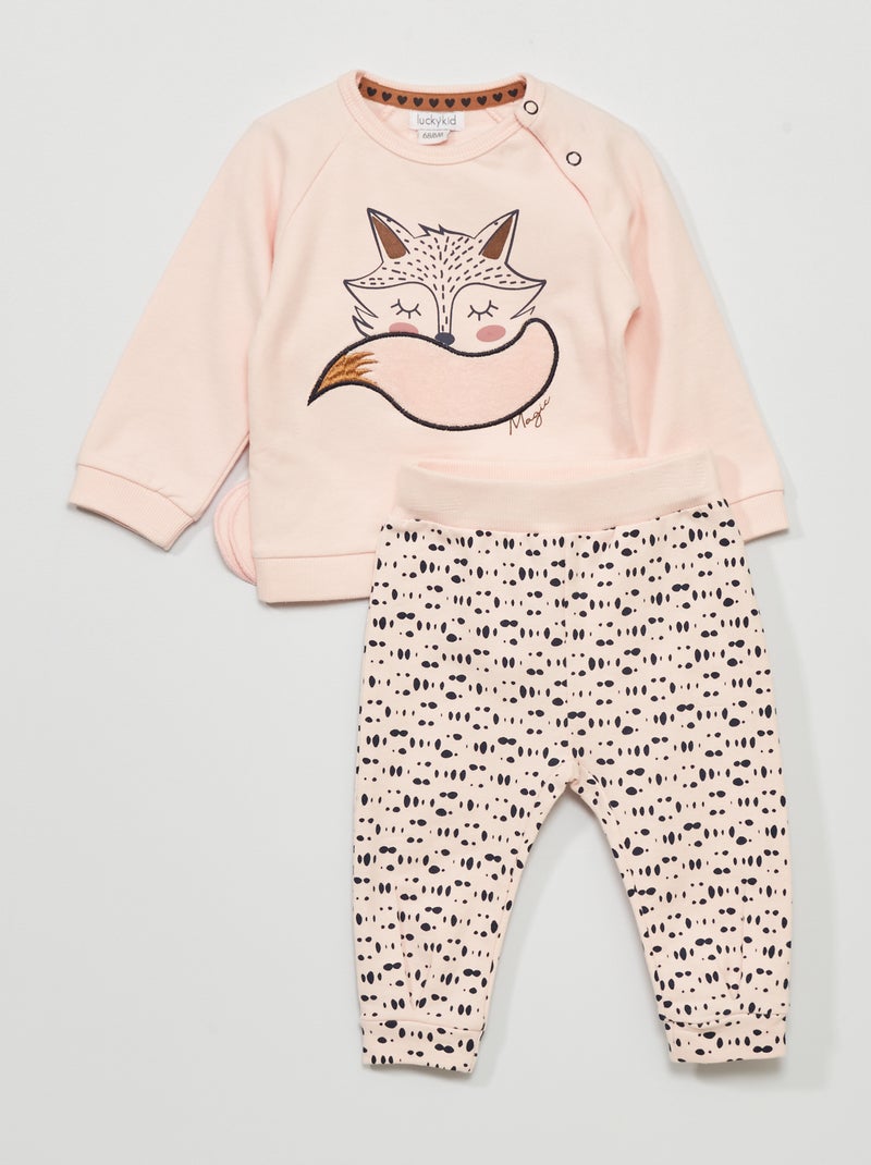 Conjunto em moletão 'raposa' - 2 peças ROSA - Kiabi
