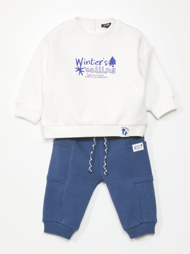 Conjunto em moletão sweatshirt + calças de fato de treino - 2 peças BRANCO - Kiabi