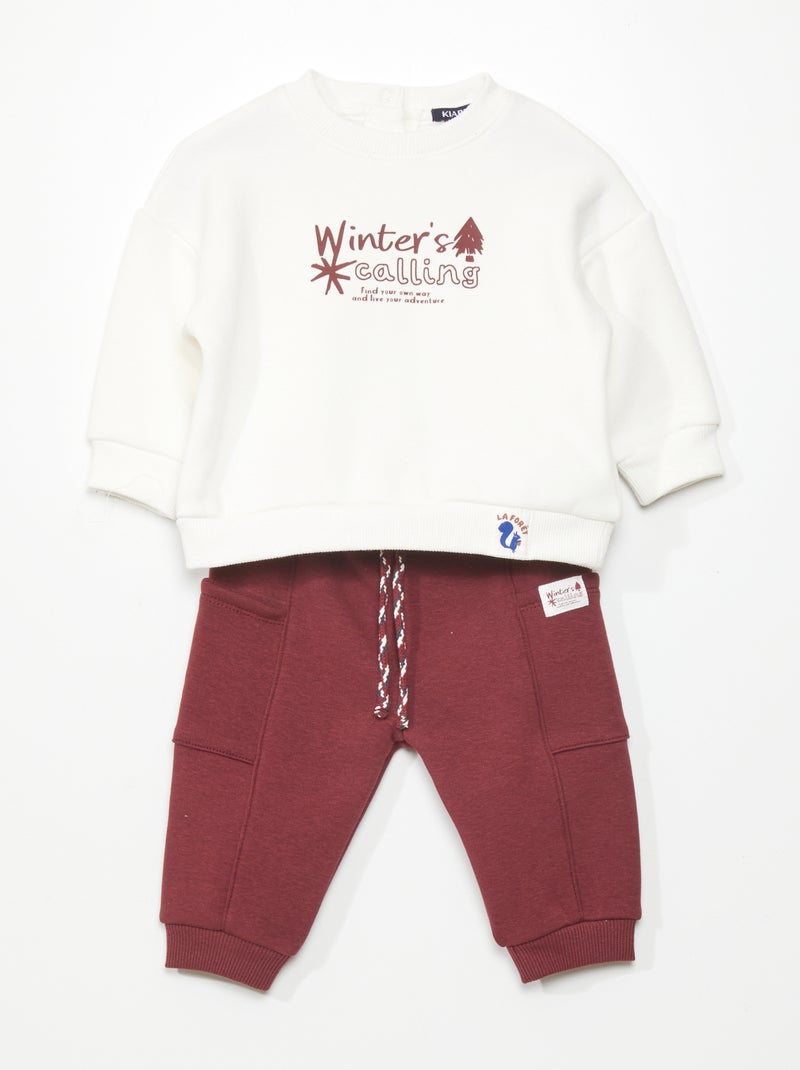 Conjunto em moletão sweatshirt + calças de fato de treino - 2 peças BRANCO - Kiabi