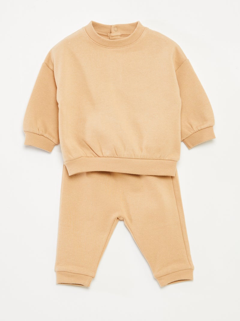 Conjunto em moletão: sweatshirt e calças - 2 peças Bege - Kiabi