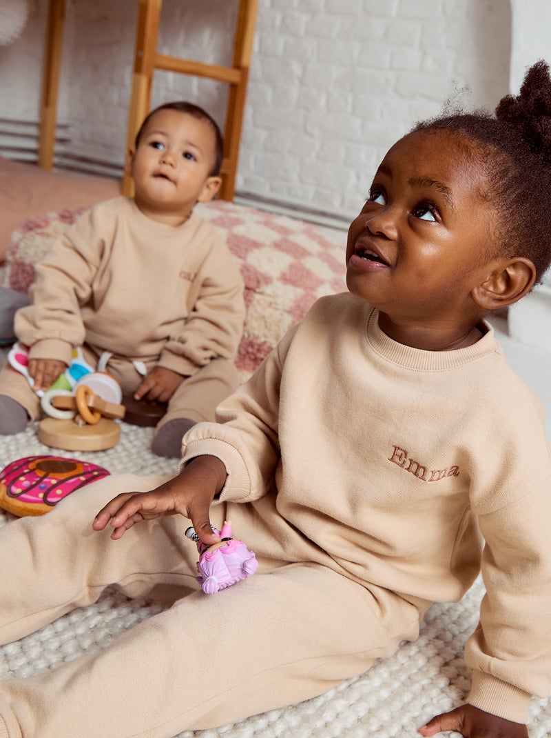 Conjunto em moletão: sweatshirt e calças - 2 peças Bege - Kiabi
