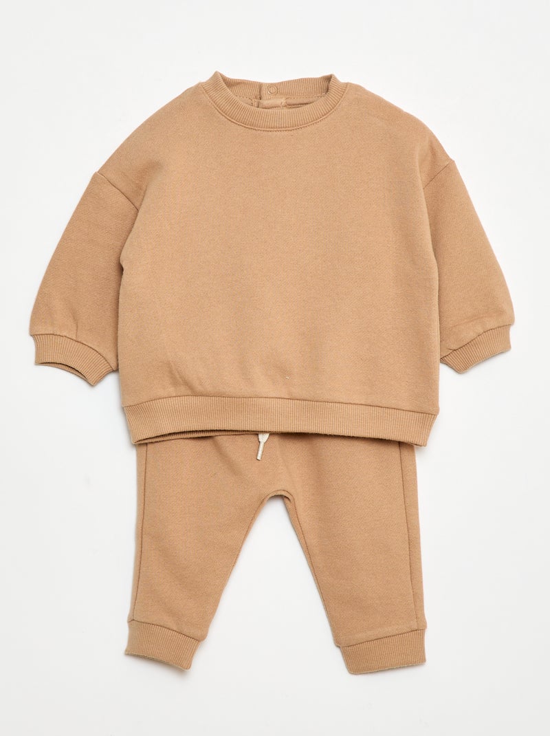 Conjunto em moletão: sweatshirt e calças - 2 peças Castanho - Kiabi