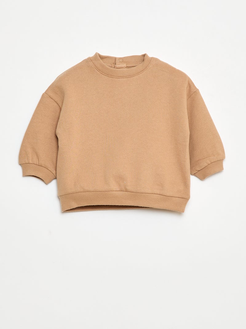 Conjunto em moletão: sweatshirt e calças - 2 peças Castanho - Kiabi