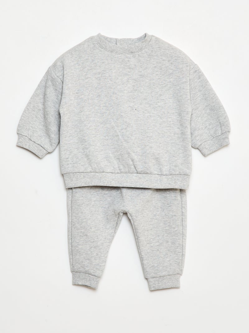 Conjunto em moletão: sweatshirt e calças - 2 peças Cinza - Kiabi