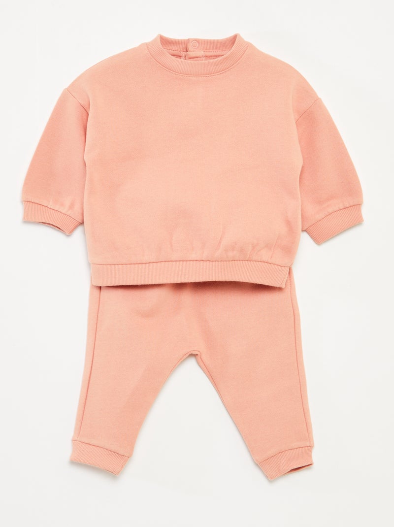 Conjunto em moletão: sweatshirt e calças - 2 peças Rosa - Kiabi