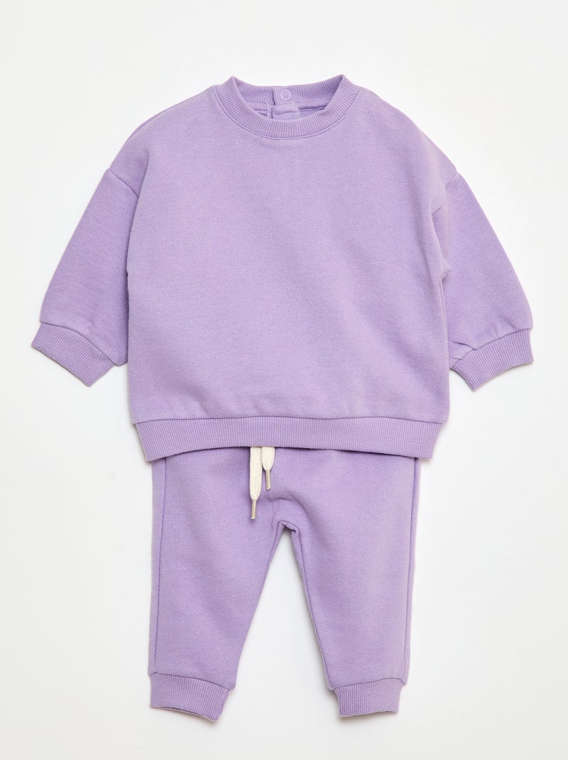 Conjunto em moletão: sweatshirt e calças - 2 peças Violeta - Kiabi