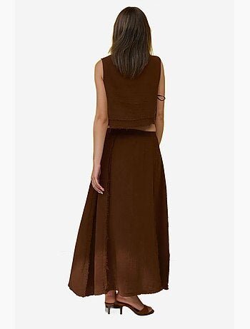Conjunto em musselina com saia de cintura elástica e blusa com detalhe de atar na lateral hiccup
