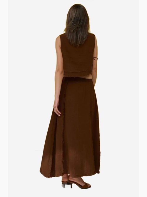 Conjunto em musselina com saia de cintura elástica e blusa com detalhe de atar na lateral hiccup - Kiabi Conjunto em musselina com saia de cintura elástica e blusa com detalhe de atar na lateral hiccup - Kiabi