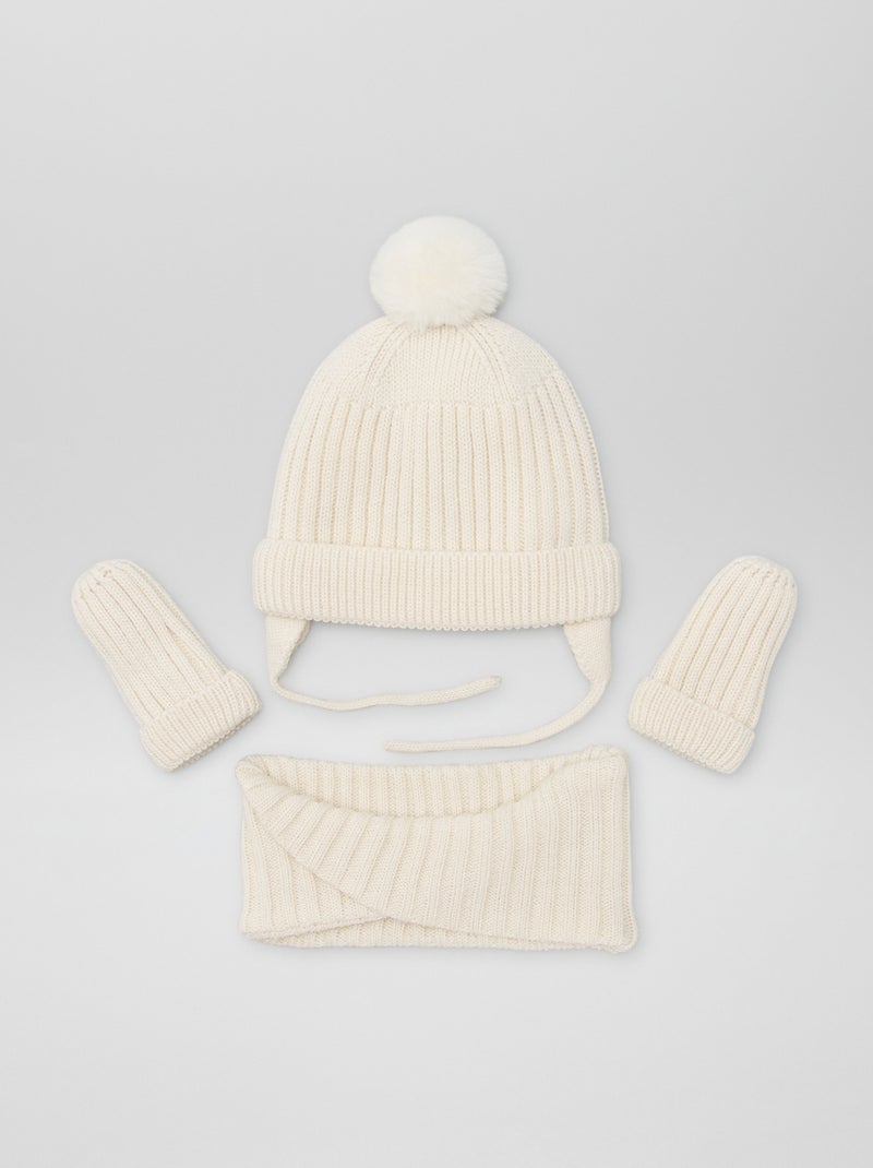 Conjunto em tricô gorro + gola + luvas BRANCO - Kiabi