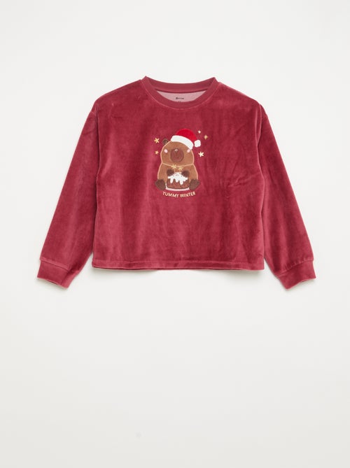 Conjunto em veludo 'Natal' - pijama de 2 peças + máscara de dormir - Kiabi
