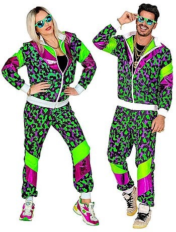 Conjunto esportivo neon com estampa animal dos anos 80