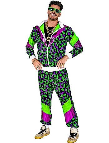 Conjunto esportivo neon com estampa animal dos anos 80