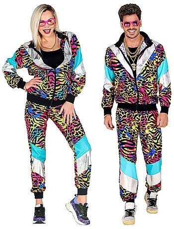 Conjunto esportivo neon com estampa animal dos anos 80