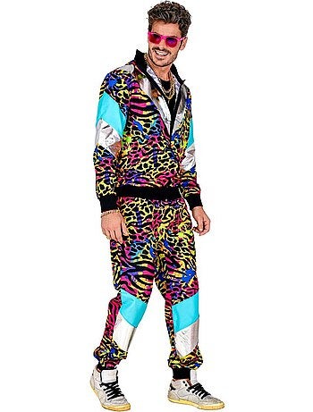 Conjunto esportivo neon com estampa animal dos anos 80