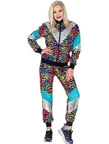 Conjunto esportivo neon com estampa animal dos anos 80