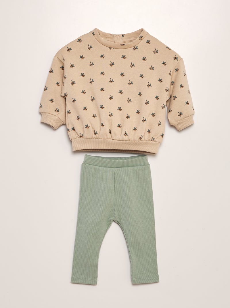 Conjunto estampado sweatshirt + leggings - 2 peças BEGE - Kiabi