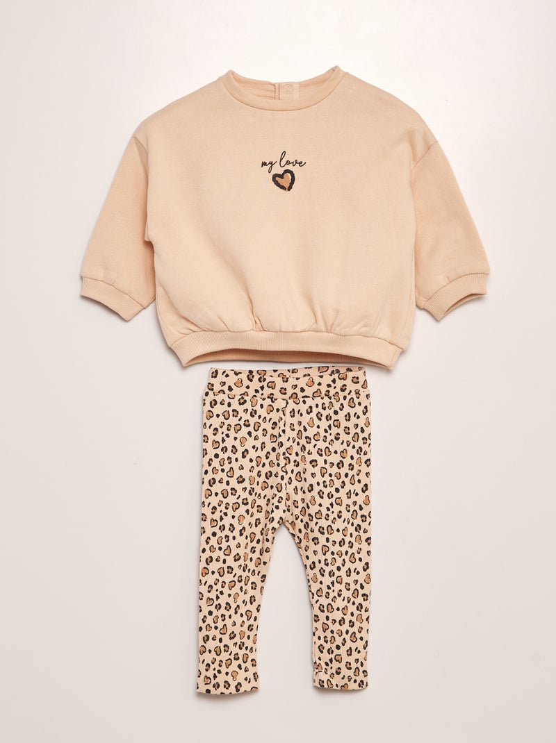 Conjunto estampado sweatshirt + leggings - 2 peças BRANCO - Kiabi
