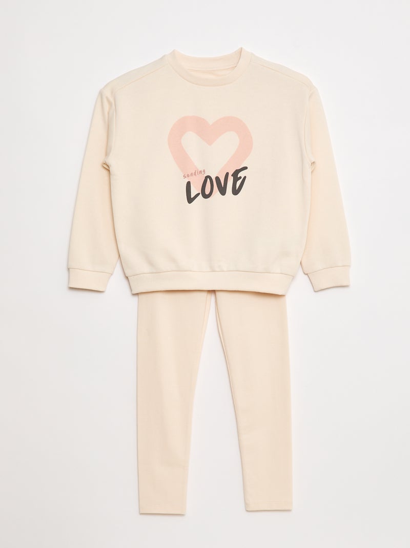 Conjunto estampado sweatshirt + leggings - 2 peças Branco - Kiabi