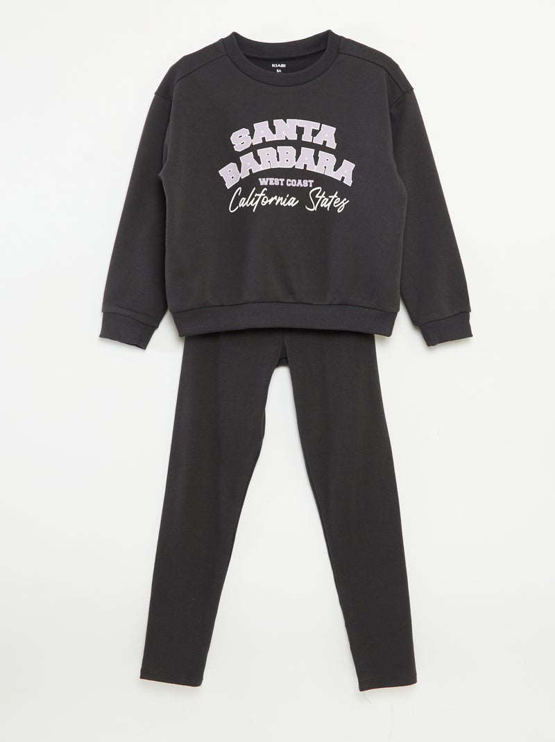 Conjunto estampado sweatshirt + leggings - 2 peças Cinza - Kiabi