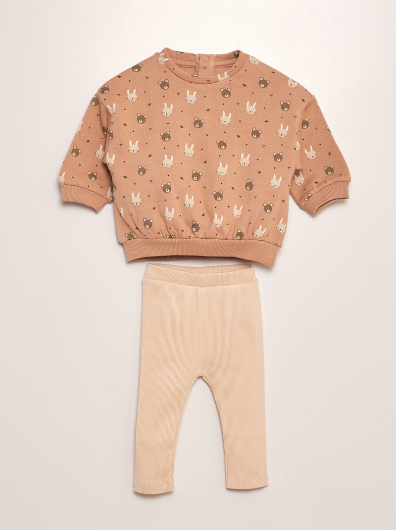 Conjunto estampado sweatshirt + leggings - 2 peças ROSA - Kiabi