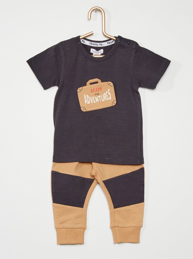 Conjunto fato de treino + t-shirt BEGE - Kiabi