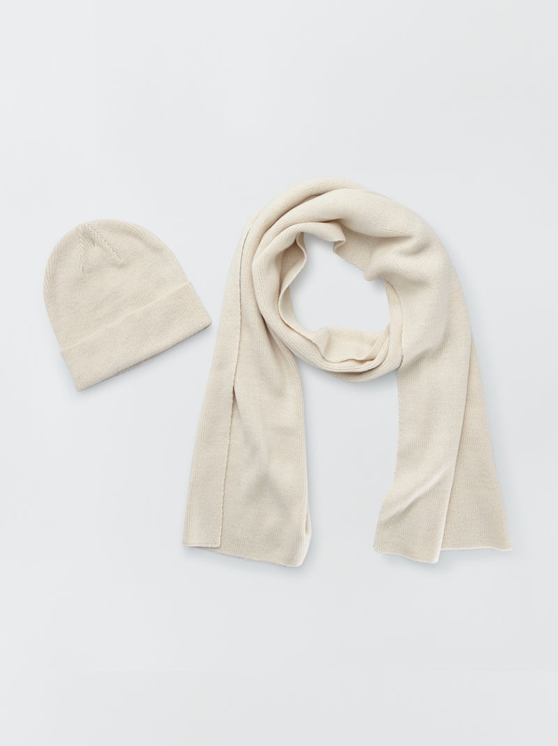 Conjunto gorro + cachecol - 2 peças bege - Kiabi