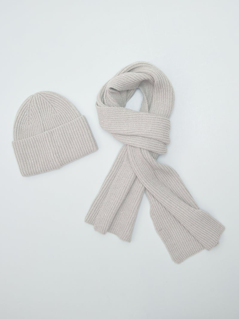 Conjunto gorro + cachecol com brilhantes BEGE - Kiabi