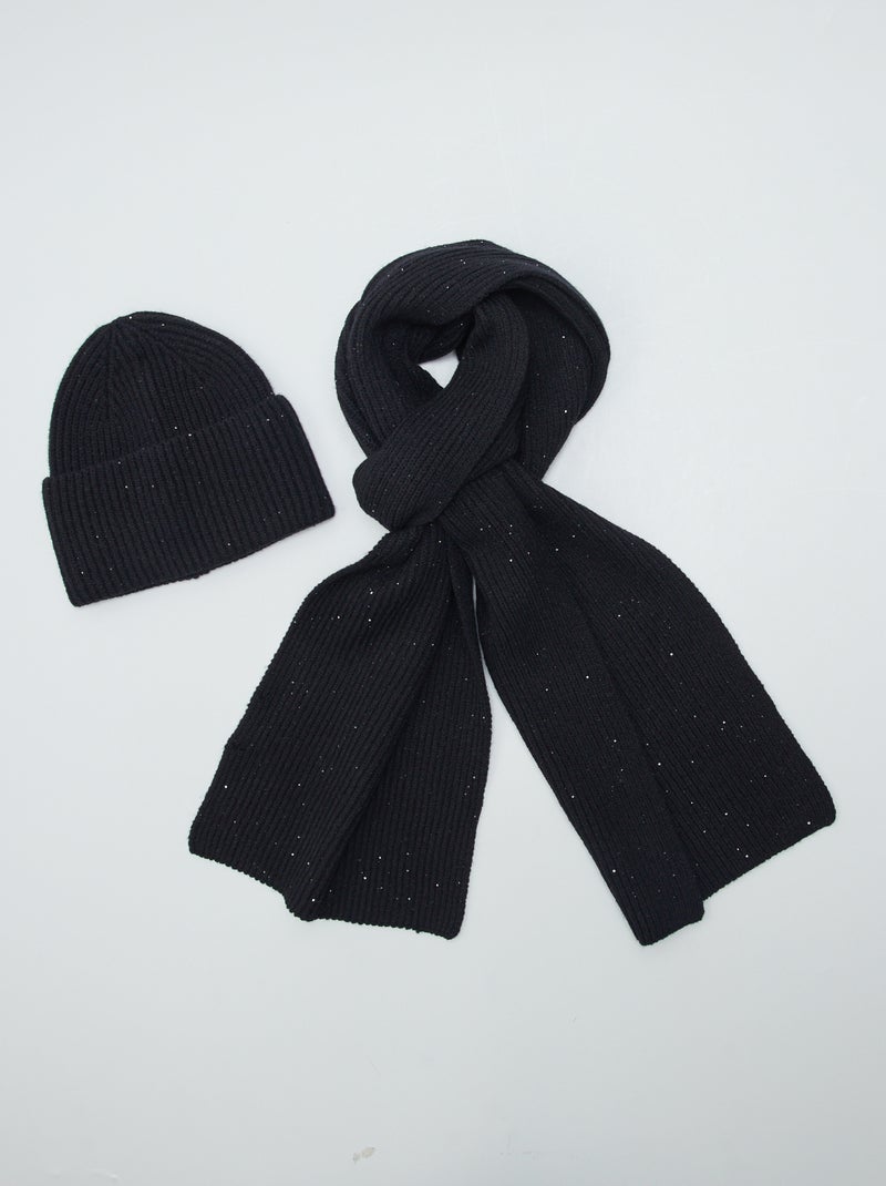 Conjunto gorro + cachecol com brilhantes PRETO - Kiabi