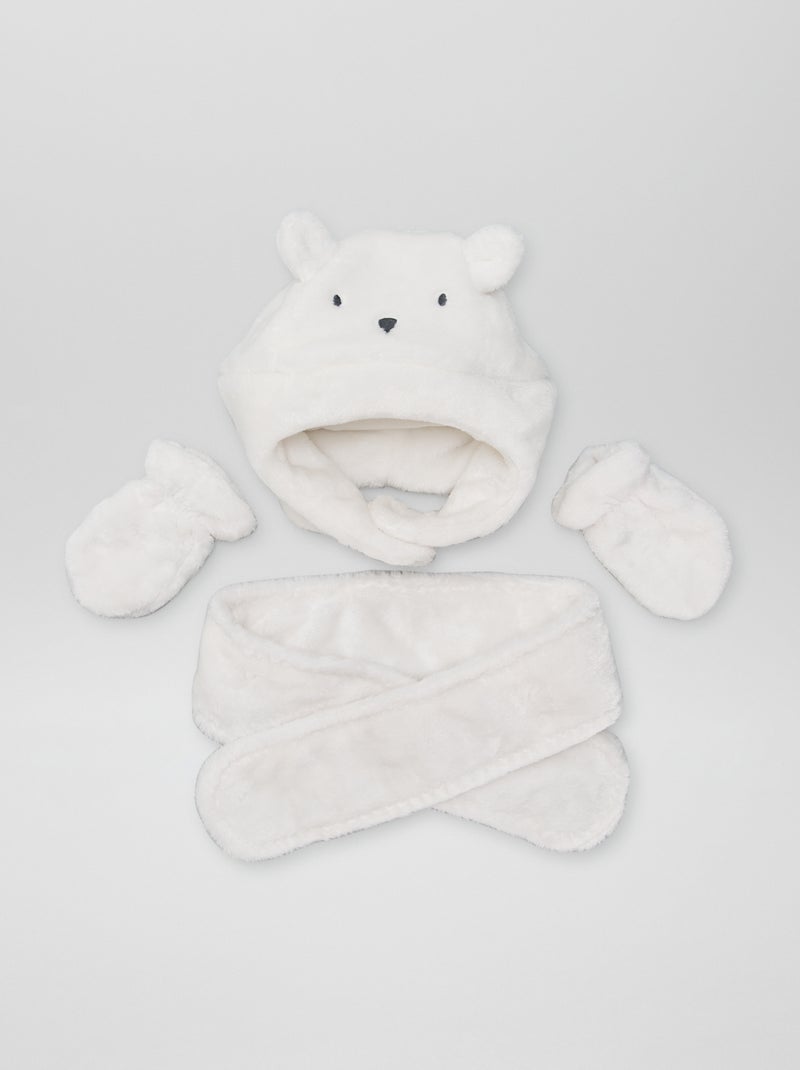 Conjunto gorro + cachecol + luvas BRANCO - Kiabi