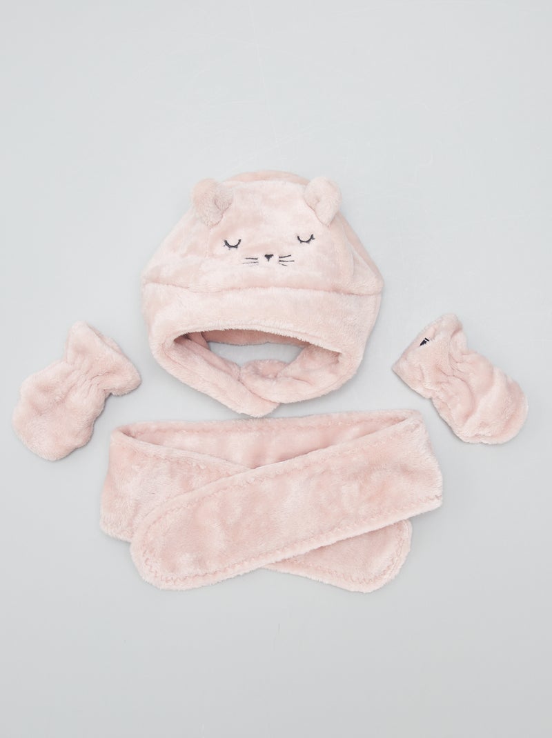 Conjunto gorro + cachecol + luvas ROSA - Kiabi