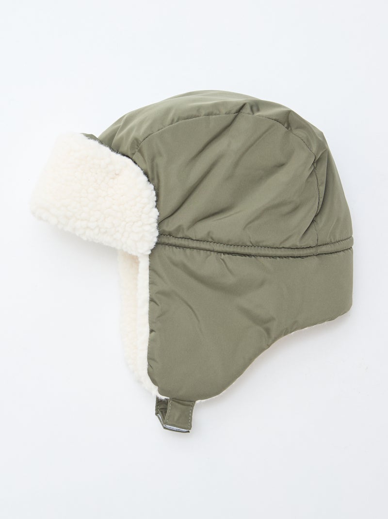 Conjunto gorro com abas + luvas Caqui - Kiabi