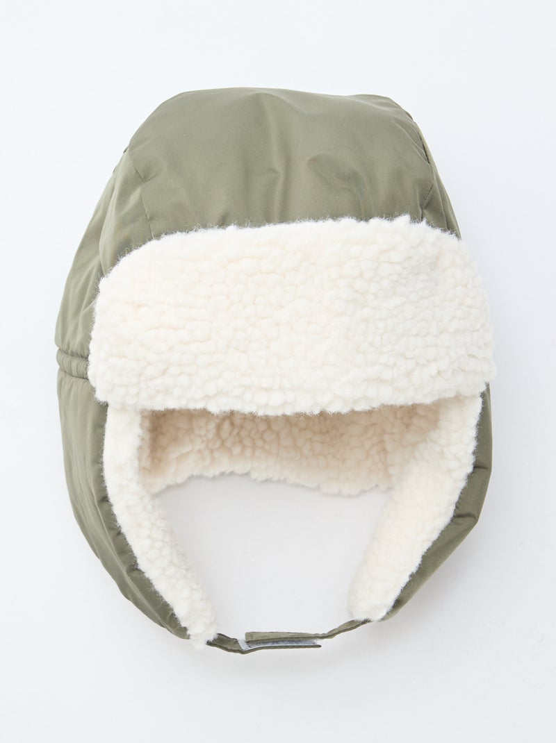 Conjunto gorro com abas + luvas Caqui - Kiabi